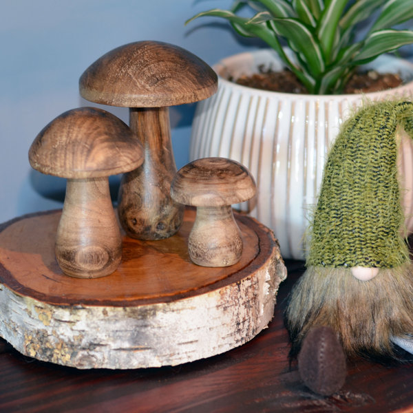 Loon Peak 3 Piece Belgard Wooden Mushroom Figurine Set Wayfair   3 Piece Belgard Wooden Mushroom Figurine Set 